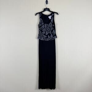 Joseph Ribkoff Couture Black Gown Dress Sleeveless Beaded Maxi Size 8